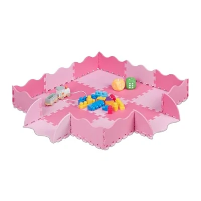 Afbeelding van Relaxdays 25 delige speelmat met rand puzzelmat kinderkamer speeltegels vloerpuzzel roze