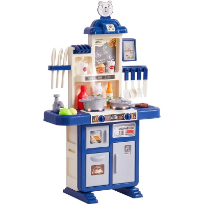Afbeelding van VEVOR Keukenspeelgoed voor kinderen, simulatiespeelgoed met stoompan, geluid, licht, 48 delen, keukenaccessoires kleuters, kinderen van 3 tot 5 jaar, blauw