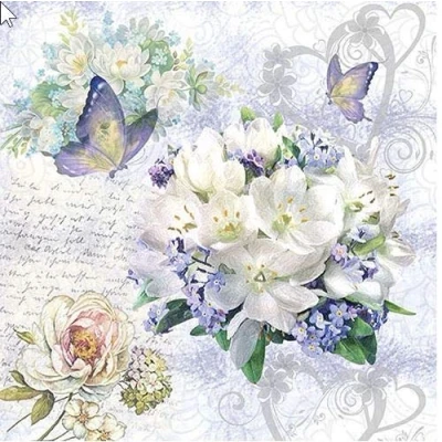 Afbeelding van 20 servetten bloemenliefde vintage vlinders bloemen bruiloft knutselen 33 x cm