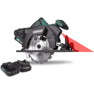 Afbeelding van VONROC Accu Cirkelzaag VPower 20V Incl. 2x 2.0Ah accu, lader, parallelgeleider &amp; Ø150MM zaagblad