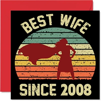 Afbeelding van 16e verjaardagskaart voor vrouw van echtgenoot Beste sinds 2008 I Love You Gifts, Happy huwelijksverjaardag kaarten partner, 145 mm x wenskaarten zestiende jubilea