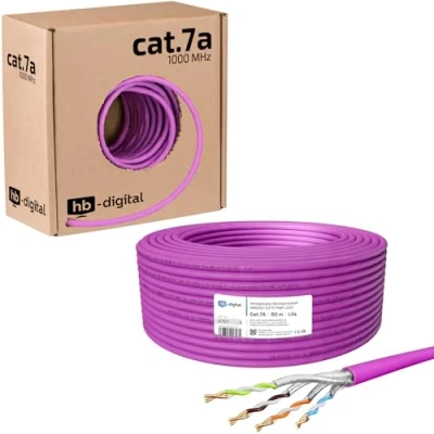 Afbeelding van HB DIGITALE 50m cat.7A netwerkkabel LAN installatiekabel AWG 23/1 Paarse Kabel kat 7 koper professionele S/FTP PIMF LSZH Halogeenvrije RoHS Compliant Cat7a een Ethernet gegevenskabel 10Gbit 1000MHz