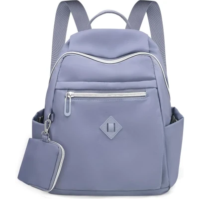 Afbeelding van Kleine stadsrugzak voor dames, waterdicht, elegant, casual, mini dagrugzak, rugzak, handtas, nylon, rugzaktas reizen, vrije tijd, winkelen, werk, lichtblauw