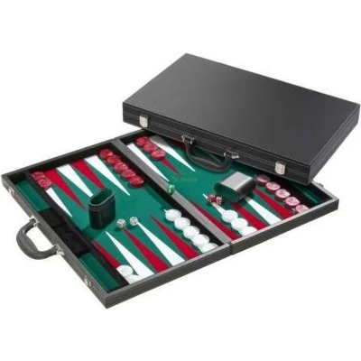 Afbeelding van Backgammon Luxe ingelegd vilt 38 cm. groen/rood/wit