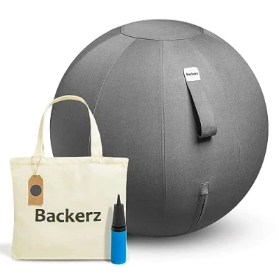 Afbeelding van Backerz Zitbal Kantoor en Thuis 65 CM Luxe Yoga Bal Zitballen met Hoes Ergonomische Bureaustoel Linnen Lichtblauw donkergrijs