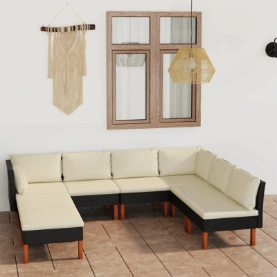 Afbeelding van 8 delige Loungeset met kussens poly rattan zwart