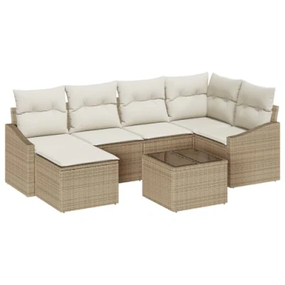 Afbeelding van vidaXL 7 delige Tuin Eetset met Kussens Bruin Poly Rattan
