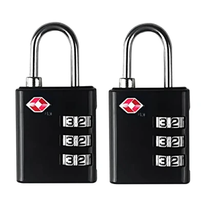 Afbeelding van Newpop 2 stuks TSA hangslot vliegtuigkoffer, 3 cijferig cijfercodeslot, cijferslot voor reiskoffer, kluisje, rugzak, bagage, zwart