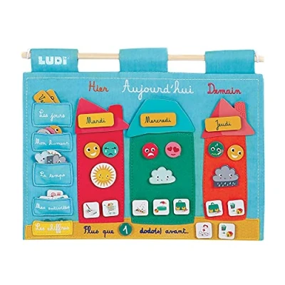 Afbeelding van LUDI Routine Board voor kinderen &quot;Le Temps qui Passe&quot; bord met 60 afneembare etiketten educatief speelgoed, leer het begrip van de tijd vanaf 3 jaar
