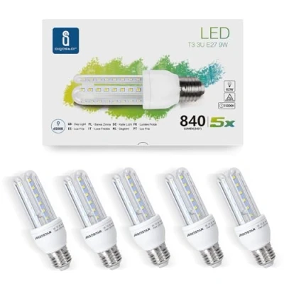 Afbeelding van Aigostar LED lamp T3 3U E27, 360 grote stralingshoek, 9W komt overeen met 62W gloeilampen, 840Lumen, koudwit licht 6500K, set van 5