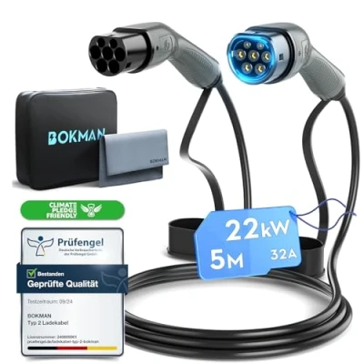 Afbeelding van Bokman Type 2 Laadkabel, 22 kW / 32A 3 Fase 5M Modus 3, naar EV Oplaadkabel Elektrische Auto Laadkabel voor &amp; PHEV