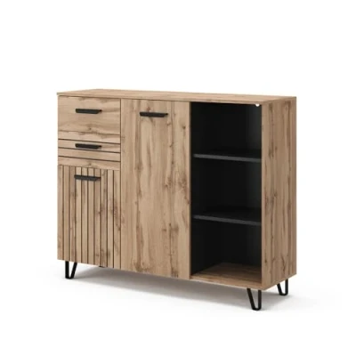 Afbeelding van Vicco Dressoir Amber eiken Wotan 120 x 100 cm met 2 deuren en laden