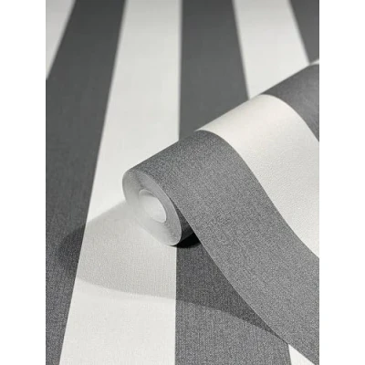 Afbeelding van WALLCOVER behang zwart vliesbehang strepen landhuis witte lijnen modern blokstrepenbehang fijne structuur 10,05 x 0,53 m Made in Germany
