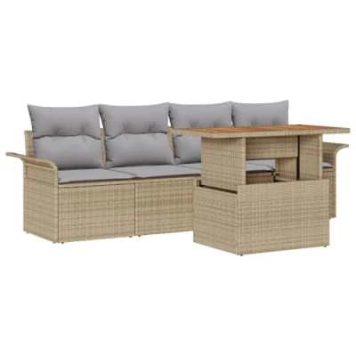 Afbeelding van vidaXL 5 delige Tuin Sofa Set met Kussens Beige Poly Rattan