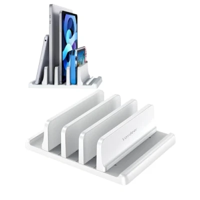 Afbeelding van Vaydeer Verticale laptopstandaard met 3 vakken gemaakt van hoogwaardig ABS kunststof, 5 in 1 design, verstelbare bureau organizer voor alle