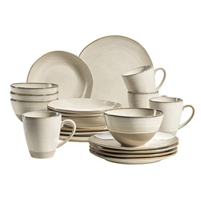 Afbeelding van MÄSER 931512 serie Nottingham Vintage serviesset voor 4 personen, 20 delig combiservies met onregelmatige ronde vormen in retro look, aardewerk, beige