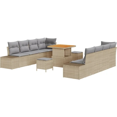 Afbeelding van vidaXL 11 delige tuinsofa set met kussens Beige poly rattan acacia