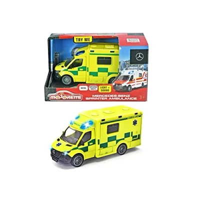 Afbeelding van Majorette 213712001033 Grand Series Mercedes Benz Sprinter Zweedse Ambulance in Zweeds model met vrijloop, metaal, licht, geluid, zachte rubberen banden, 12,5 cm, 1:43, Vanaf 3 jaar,
