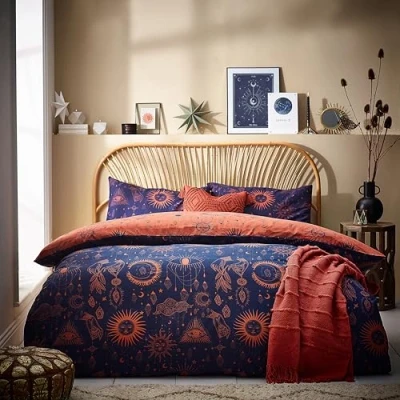 Afbeelding van furn. Constellation Eenpersoons dekbedovertrekset, katoen, polyester, brons/marineblauw, CONSTEL/D01/BNV