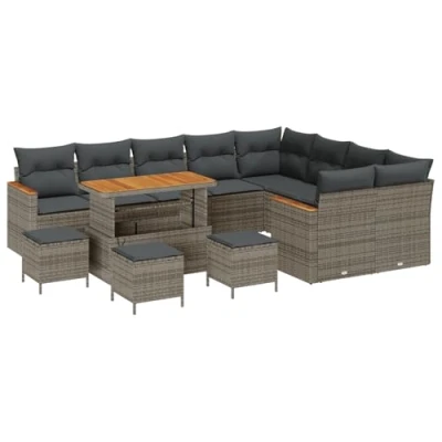 Afbeelding van vidaXL 13 delige Tuin Sofaset met Kussens Grijs Poly Rattan Acacia