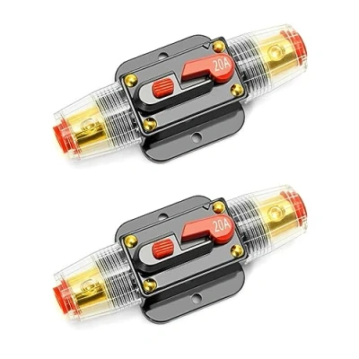 Afbeelding van QWORK® 2 stuks 20A zekeringhouder handmatige reset, autobescherming reset stroomschakelaar met voor stereoschakelaar