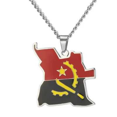 Afbeelding van Ketting Angola Kaart Zilverkleurig Vlag