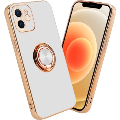 Afbeelding van Cadorabo Hoesje geschikt voor Apple iPhone 12 in Glossy Wit Goud Beschermhoes Camerabescherming magnetische