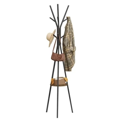 Afbeelding van WOLTU Kapstok, vrijstaand kledingrek, metaal, garderobe in boomvorm, met 9 haken en 1 plank, voor kleding, hoeden, tassen, woonkamer, kantoor, hoogte 180 cm, SRY40sdc