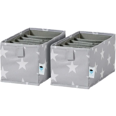 Afbeelding van Love It Store Ladeorganizer, 2 delig, opbergsysteem voor de kledingkast, versterkt met karton, set 6 vakken, grijs sterren, 15 x 30 cm
