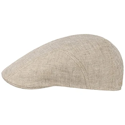 Afbeelding van Stetson Herringbone Linnen Pet Heren Made in the EU met klep cap flat hat voering voor Lente/Zomer 59 cm lichtbeige