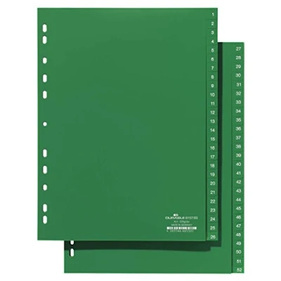 Afbeelding van Durable Tabbladen A4 52 delig bedrukte tabs 1 26+27 PP groen, groen