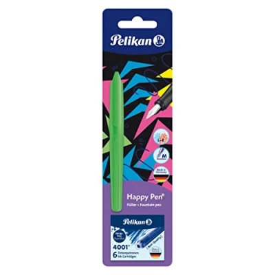 Afbeelding van Pelikan Jeugdvulpen Happy Pen, voor rechts en linkshandigen inclusief 6 inktpatronen, op kleur gesorteerd (geen kleurkeuze mogelijk!), 1 stuk