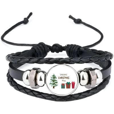 Afbeelding van Akyol kerst kerstboom met cadeautjes eigen naam armband zwart Kerstmis beker winter christmas cadeau