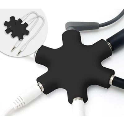 Afbeelding van MyGadget 2x mini audioverdeler 5 weg jack splitter 3,5 mm AUX aansluiting Stereo verdeler voor hoofdtelefoons, smartphones, laptops, pc in zwart