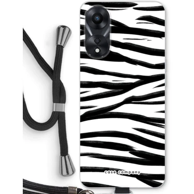 Afbeelding van Case Company® hoesje met Koord geschikt voor Oppo A58x Zebra pattern Telefoonhoesje Zwart Bescherming aan alle Kanten en Over de Schermrand
