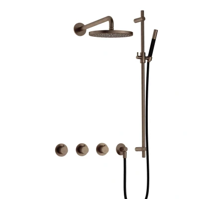 Afbeelding van Hotbath Cobber Regendoucheset IBS70 Verouderd Messing Staaf handdouche 20cm Hoofddouche Wandarm Handouche met glijstang Tijdloze