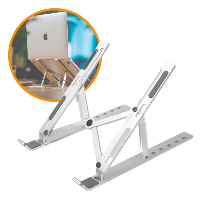 Afbeelding van R2B Laptop standaard verstelbaar en opvouwbaar Model &quot;&quot;Breda&quot;&quot; Zilver 10 tot 17 inch Tablet