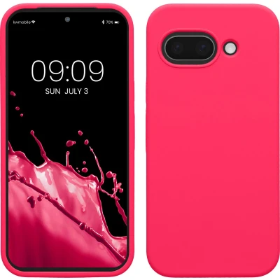 Afbeelding van kwmobile telefoonhoesje geschikt voor Google Pixel 9a Hoesje met siliconen coating Smartphone case in neon roze
