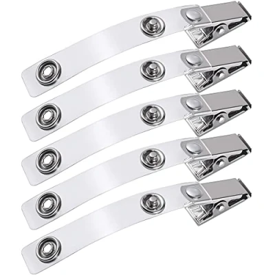 Afbeelding van WEBBOMB®, ID kaarthouder, bevestigingsclips, zilver/transparant, sterke krokodillenclip, draaibaar, bevestigingsclip voor kaarthoezen, naambordhouder, 5 stuks