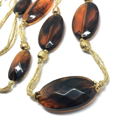 Afbeelding van Behave Lange ketting goud kleur kralen bruin 120 cm