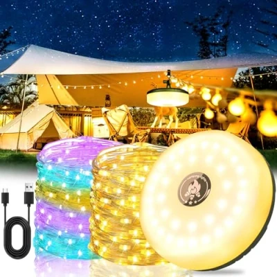 Afbeelding van Vautvis 10 m campinglichtsnoer, outdoor lichtketting, veelzijdige led lichtketting duurzaam en waterdicht