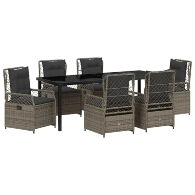 Afbeelding van vidaXL 7 delige Tuin Eettafel Set Grijs Poly Rattan