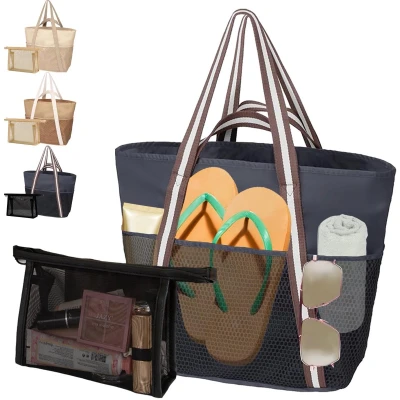 Afbeelding van Boraboi ® Stijlvolle en Ruime Mesh Strandtas voor Vakantie Dagelijkse Avonturen