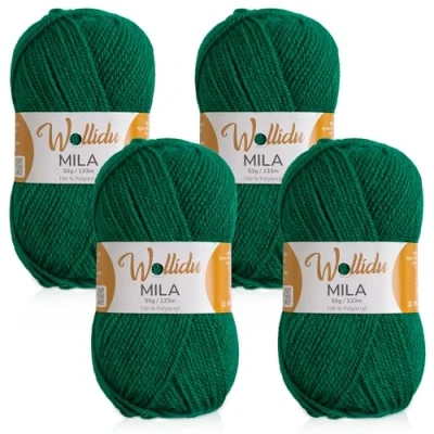 Afbeelding van Wollidu Mila garen voor haken en breien, 4 x 50 g/133 m, breigaren, 100% polyacryl, haakgaren, gras, groen