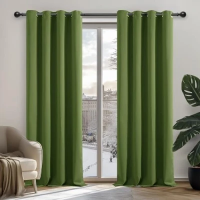 Afbeelding van Deconovo Verduisterende Gordijnen 2 stuks, Ondoorzichtige, Thermische voor Woonkamer met Oogjes, 107x242 cm (B x H), Groen