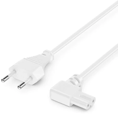 Afbeelding van deleyCON 2m Voedingskabel Stroomkabel Stekker Type C Eurostekker naar C7 Connector met Hoek van 90 Euro Kabel voor Kleine Apparetn 8 TV Blu Ray Huishoudelijke Apparaten Wit