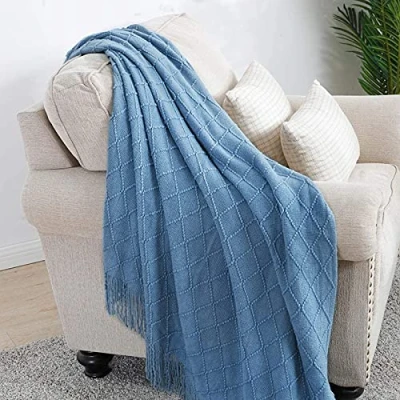 Afbeelding van LumiSyne Gebreide deken franjes sprei effen kleur Scandinavische warme plaid trendy zachte sofa decoratieve 130 x 230 cm