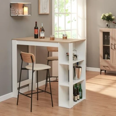 Afbeelding van [en.casa] Bartafel Danderyd met opbergrek 3 open vakken 120x60x106 cm eikenkleurig en wit