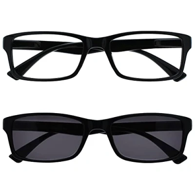 Afbeelding van The Reading Glasses Leesbril zwart met UV400 zonnelezer waarde dubbele set designer stijl heren/vrouwen RS92 1 +1,50
