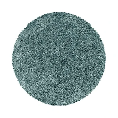 Afbeelding van Carpetsale24 Hoogpolig Vloerkleed Blauw Effen Tapijt Shaggy Modern Woonkamer Slaapkamer, Kinderkamer Trend Soft Fluffy 120 cm Rond